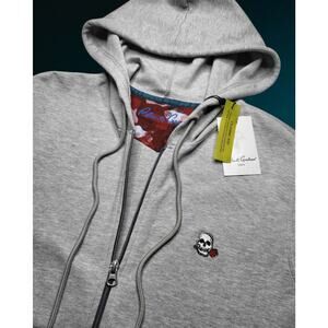 NWT Robert Graham Men's Atom Skull Applique Zip Hoodie Gray Size S MSRP $188
